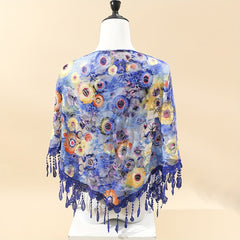 Rose Lace Tassel Triangle Scarf Boho Colorful Shawl Women Windproof Head Wrap