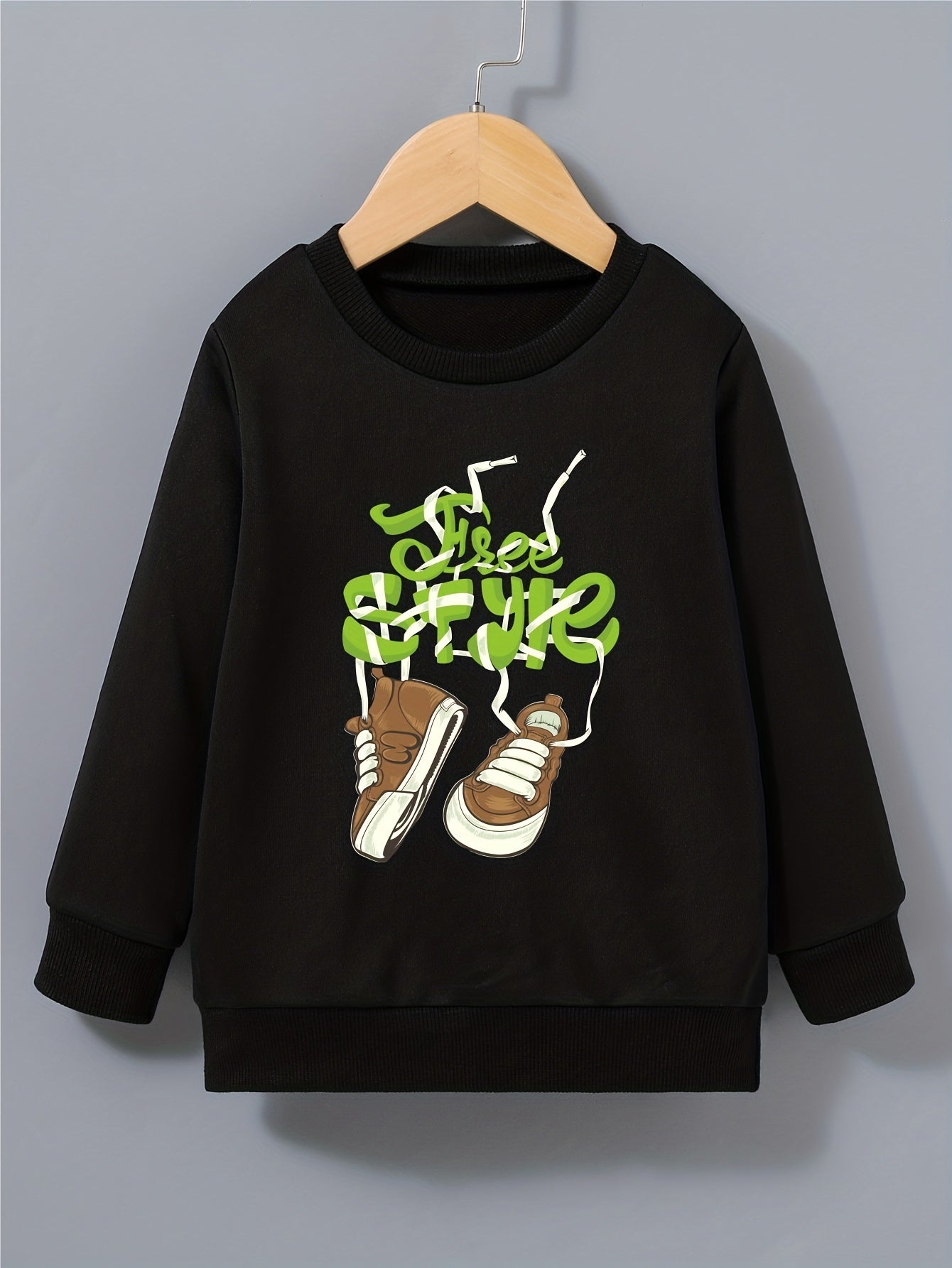 Cartoon Shoes Letter Print Kid's Sweatshirt Long Sleeve Top