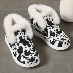 Women's Cow Print Warm Snow Shoes Soft Outdoor Ankle Shoes