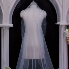 Bride Veil With Hair Comb Wedding Dress Artificial Pearl Trailing Veil