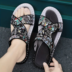 Men's Graphic Print Non Slip Sandals Quick Drying Comfy Slides