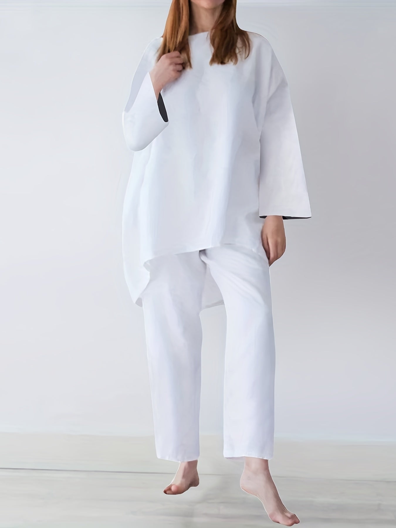 Casual Two Piece Set Long Sleeve Crew Neck Loose Tops & Wide Leg Pants