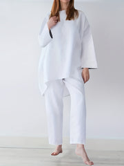 Casual Two Piece Set Long Sleeve Crew Neck Loose Tops & Wide Leg Pants