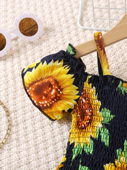 Girls Sunflower Off Shoulder Jumpsuit One Piece Romper