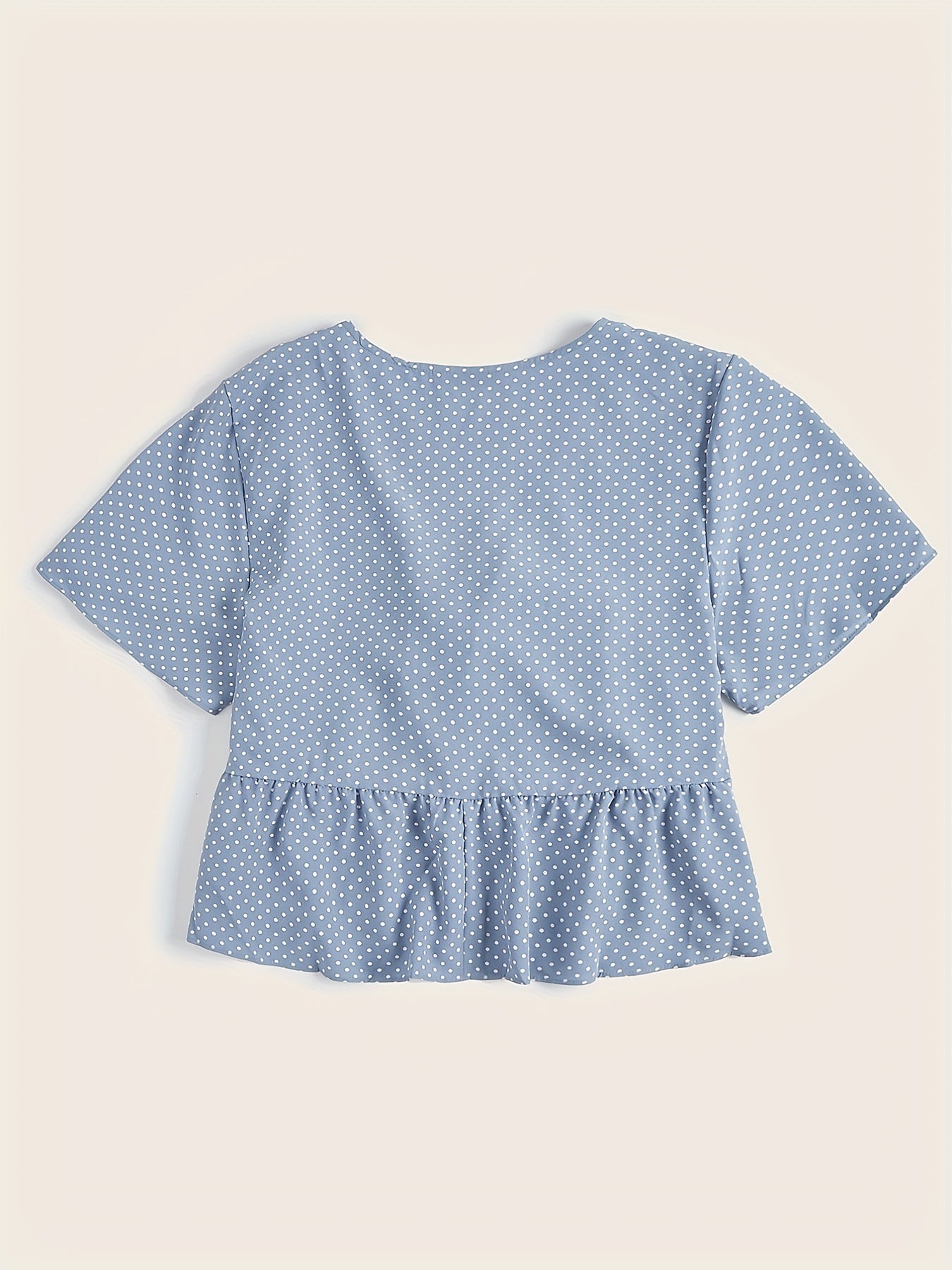 Polka Dot Print Short Sleeve V Neck Tie Front Crop Top