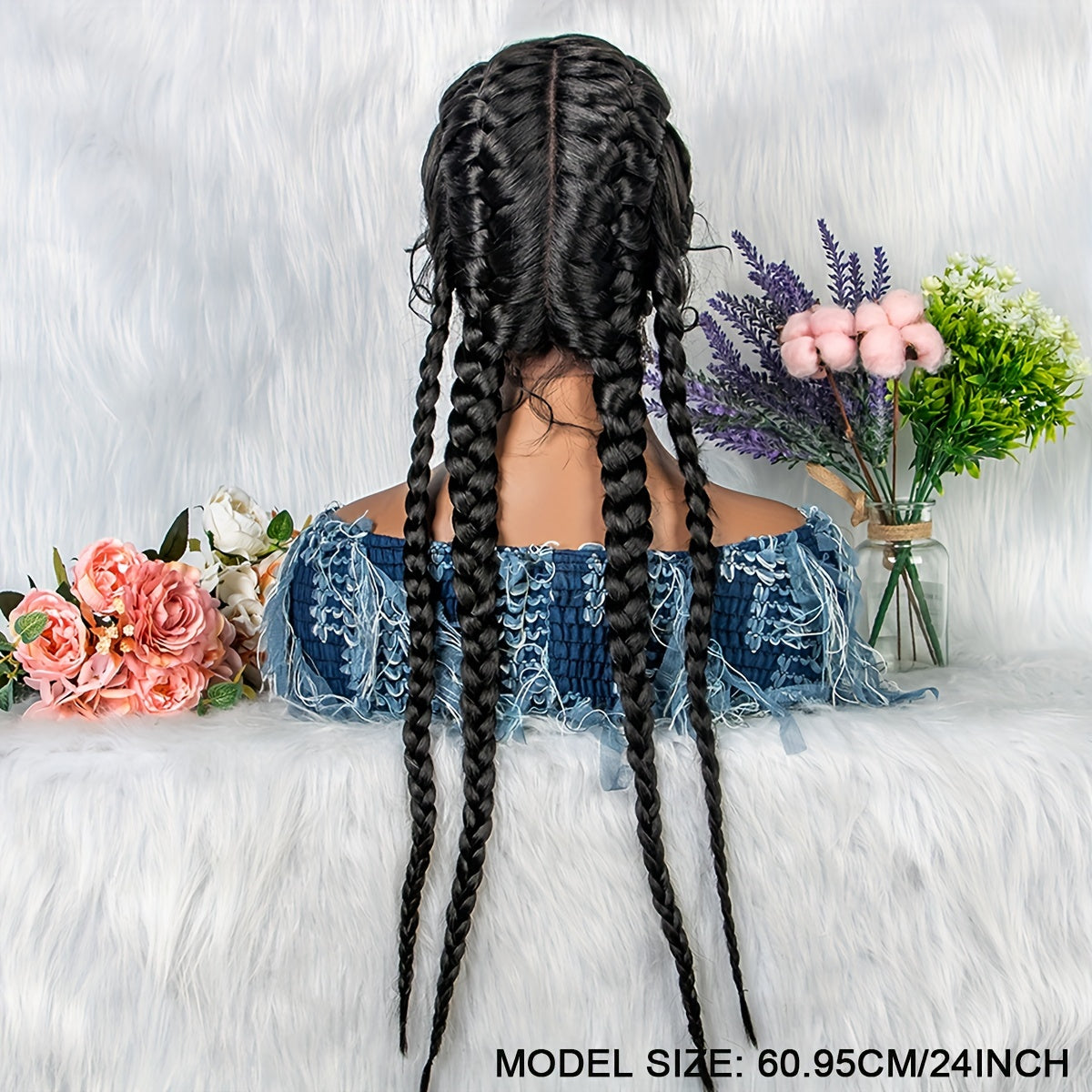 Braided Hair Wigs 4 Strands Dutch Braids Synthetic Lace Front Wigs