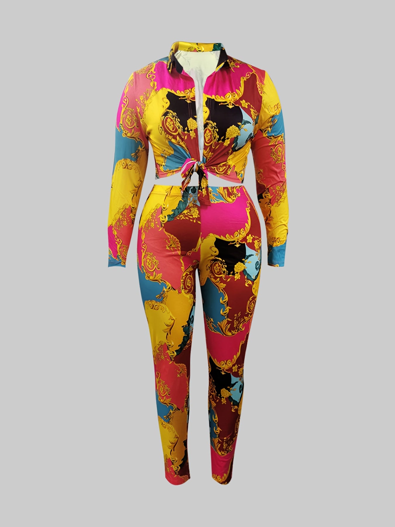 Baroque Print Blouse & Pants Set
