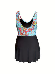 Paisley Print Knot Front One Piece Swimwear Dress