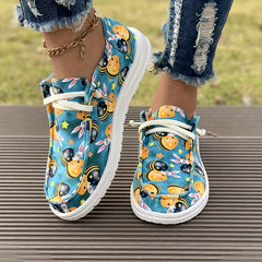 Easter Rabbit Print Boat Shoes Lightweight Flats Slip On Walking Shoes