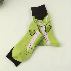 3 Pairs Men's Warm Funny Crew Socks with Animal Dinosaur Fruit Prints
