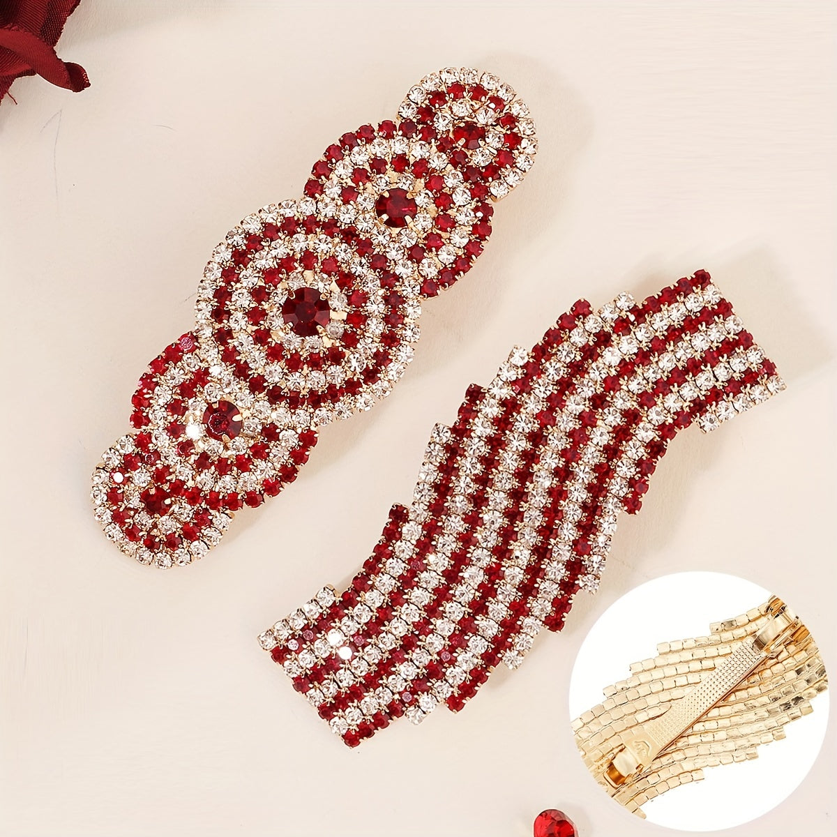 Vintage Red Rhinestone Hair Clip Hair Accessories For Women