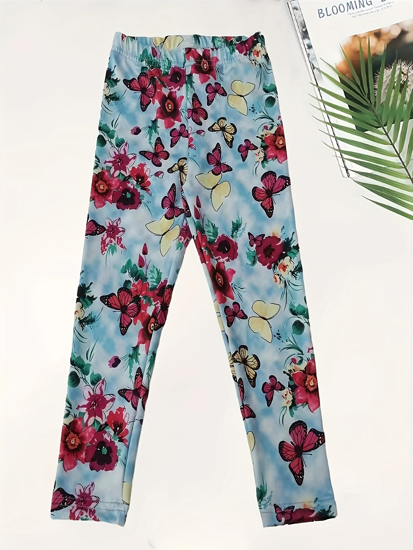 Butterfly & Flower Graphic Leggings Girls Comfy Leggings All Seasons Gift Sports