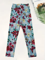 Butterfly & Flower Graphic Leggings Girls Comfy Leggings All Seasons Gift Sports