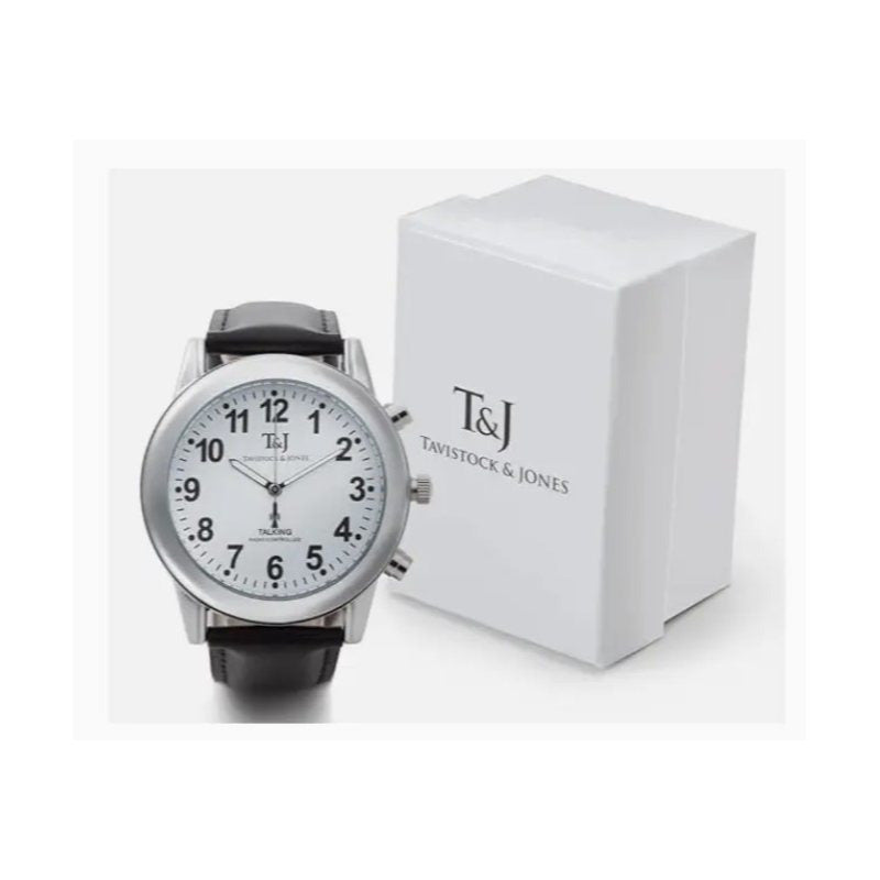 RC Talking Watch w/ Leather Strap Time/Date Luminous Hands Large Face Unisex