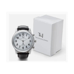 RC Talking Watch w/ Leather Strap Time/Date Luminous Hands Large Face Unisex