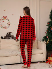 Plaid Print Christmas Pajama Set Long Sleeve Top & Pants Women's Sleepwear
