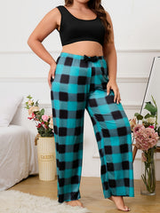 Crop Tank Top & Plaid Print Pajama Set