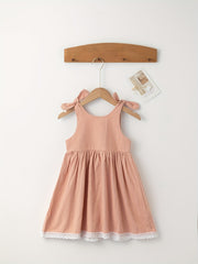 Sweet Suspender Dress with Lace Trim for Baby Girl