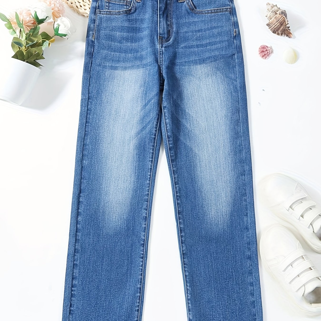 Kids Girls Stretch Denim Pants Zip Fly Casual Street Outfit