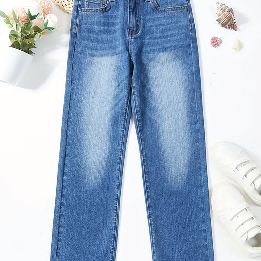Kids Girls Stretch Denim Pants Zip Fly Casual Street Outfit