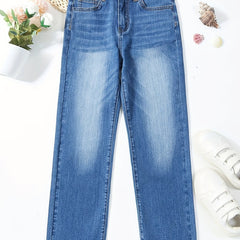 Kids Girls Stretch Denim Pants Zip Fly Casual Street Outfit