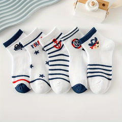 5pairs Baby Boys Cartoon Pattern Socks Breathable Low Cut Boat Socks
