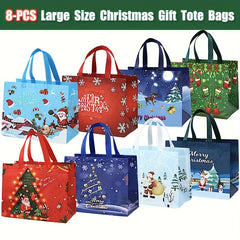 8pcs Christmas Gift Bags w/ Handles, Reusable Tote Bags, Non Woven M