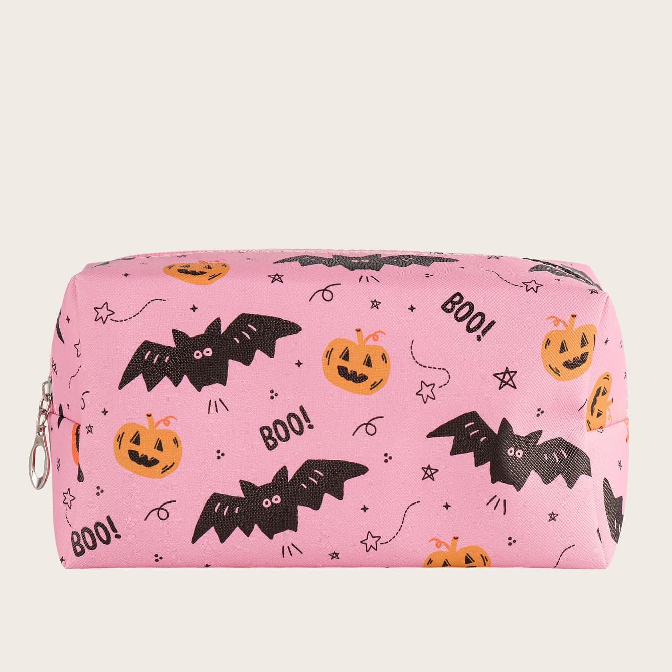 Halloween Pumpkin & Bat Print Makeup Bag Roomy Zipper Pouch