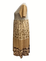 Casual Colorblock Floral Print Short Sleeve Round Neck Dress