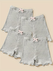 4pcs Girls Bowtie Bottoming Safety Shorts Elastic Waist
