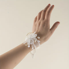 Mesh Bowknot Wristband Faux Pearl Crystal Bridal Wedding Jewelry