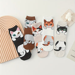 5 Pairs Cartoon Cat Socks Women's Stockings Hosiery