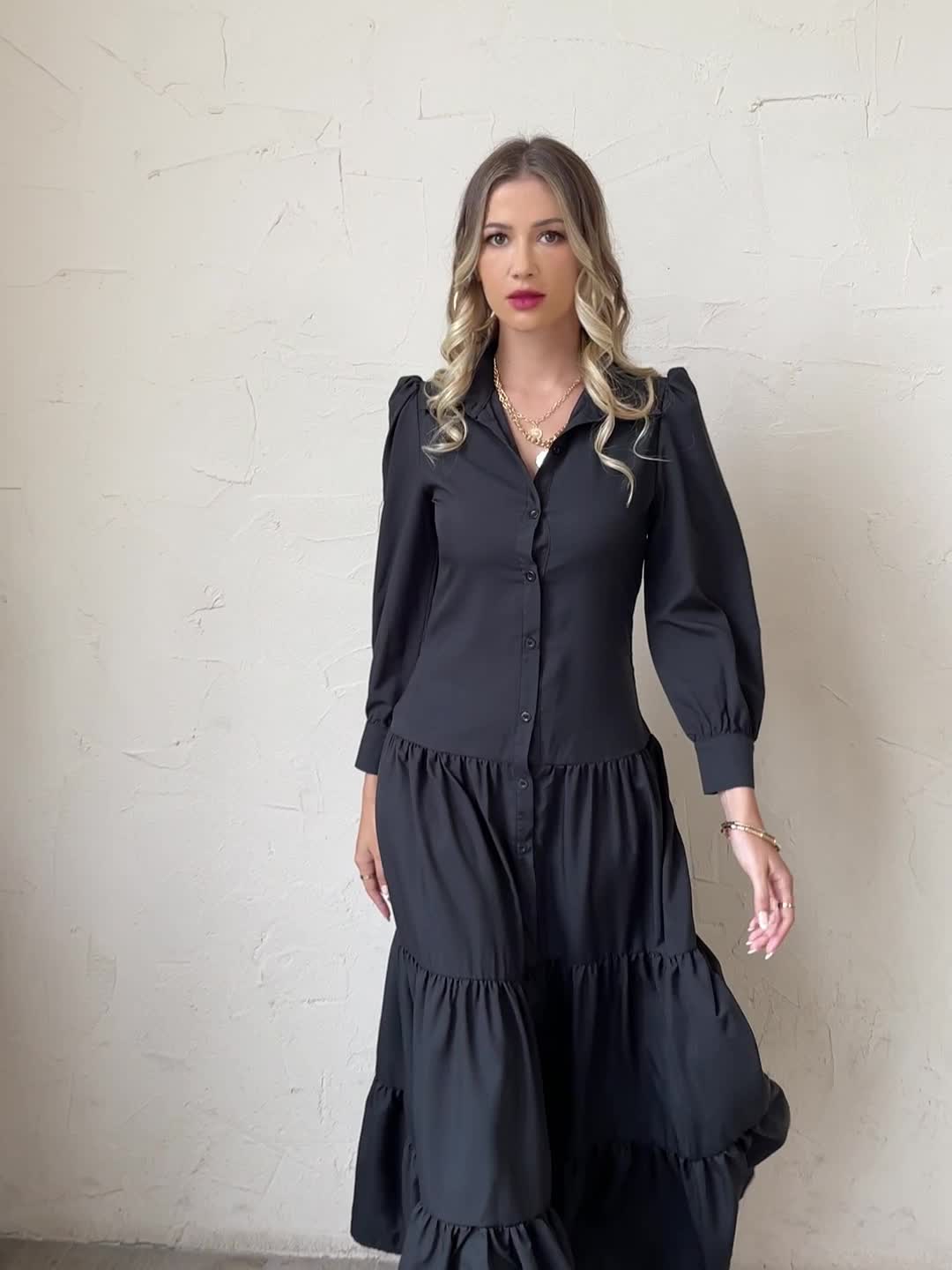 Women's Solid Long Sleeve Maxi Dress
