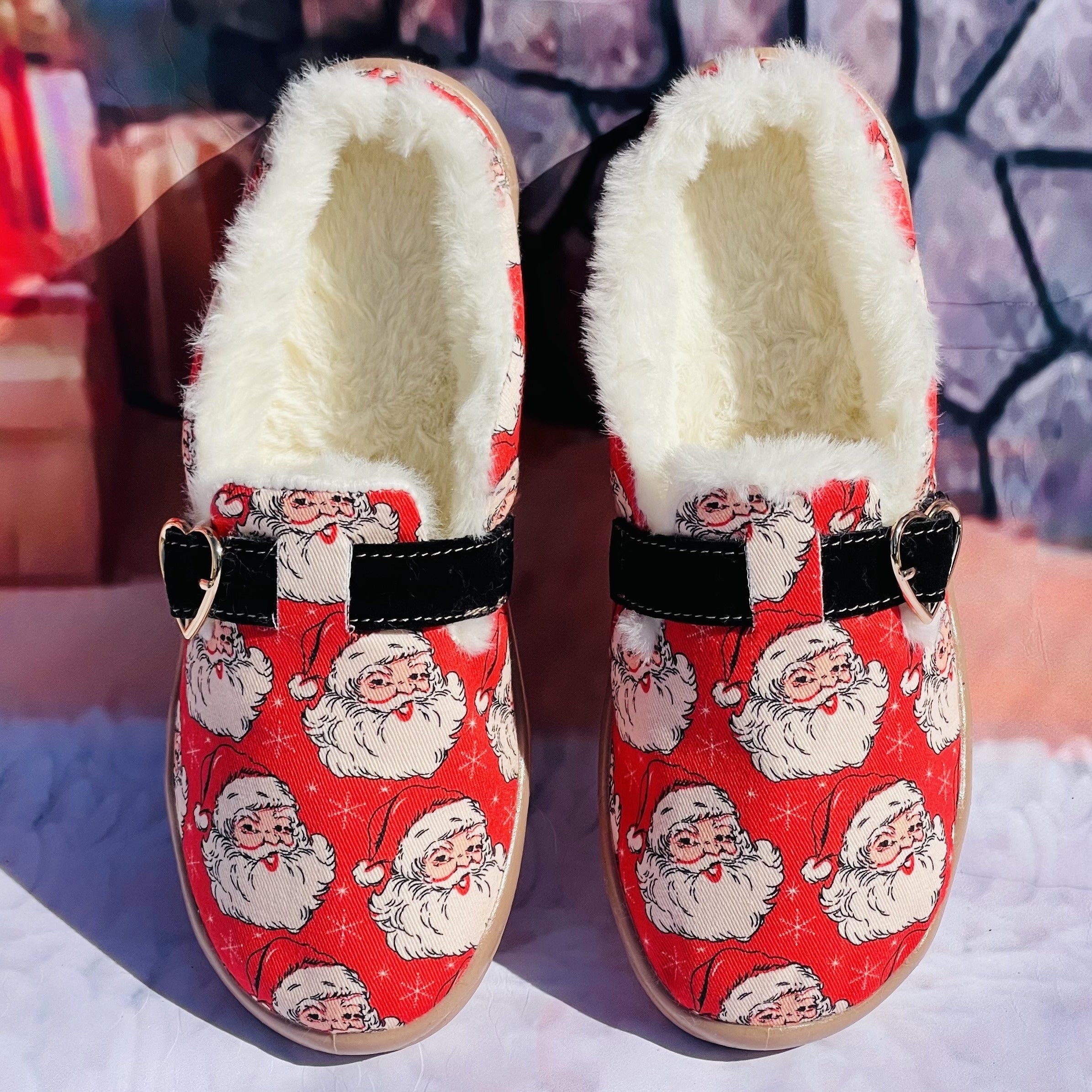 Winter Christmas Santa Claus Furry Slippers - Warm Walking Shoes