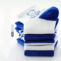 5Pairs Boys Cartoon Bear Smile Face Crew Socks for Spring Autumn Summer