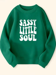 Girls Sassy Little Soul Print Crew Neck Sweatshirt Top Pullover