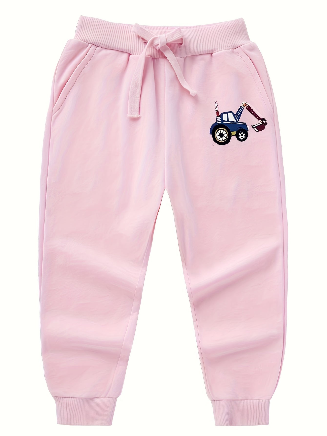 Girls Excavator Printed Capris Pants Elastic Waist Soft Cotton Casual