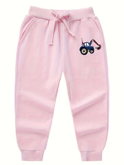 Girls Excavator Printed Capris Pants Elastic Waist Soft Cotton Casual