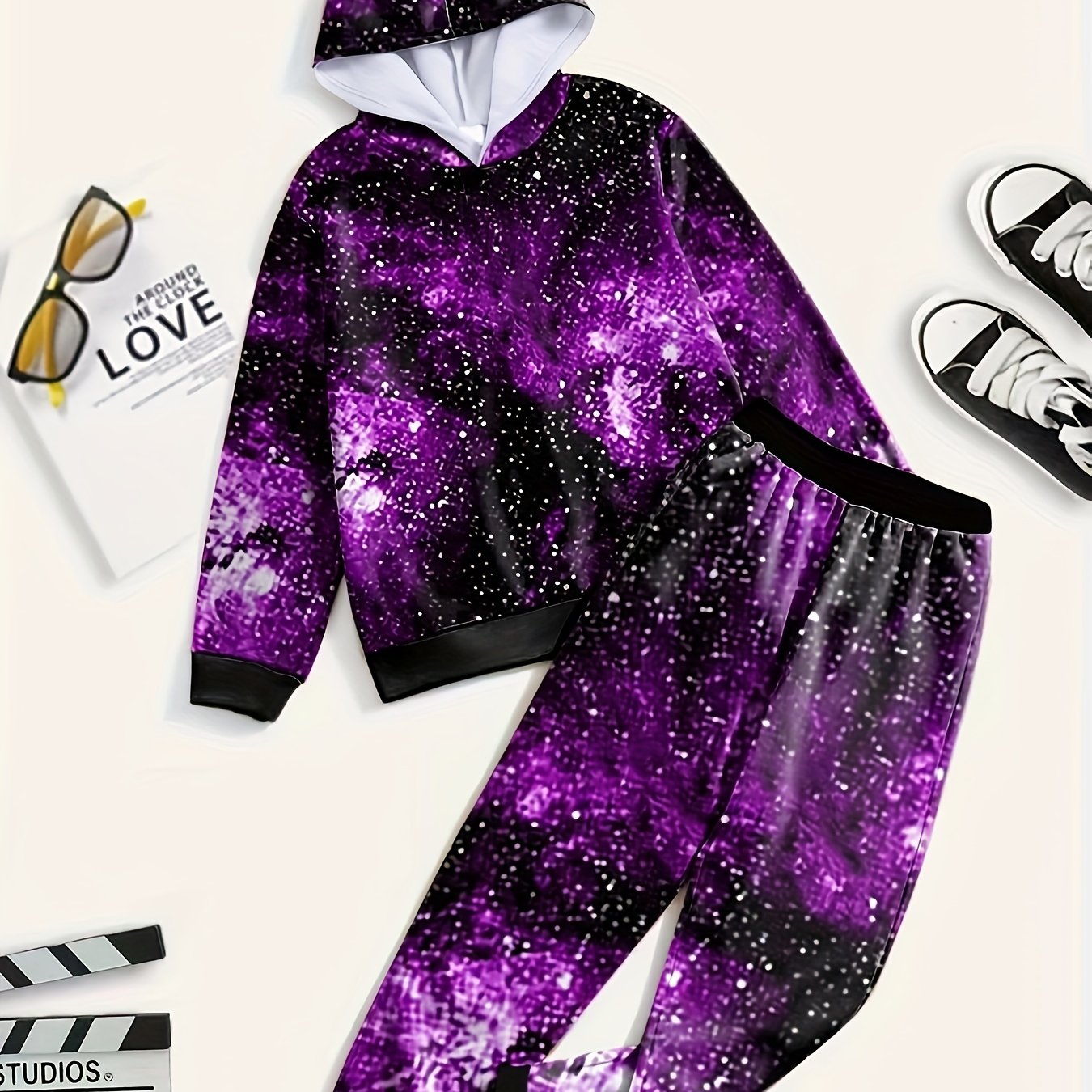 2pc Starry Night Graphic Outfits Hoodies Jogger Pants Kids Clothes