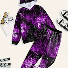 2pc Starry Night Graphic Outfits Hoodies Jogger Pants Kids Clothes