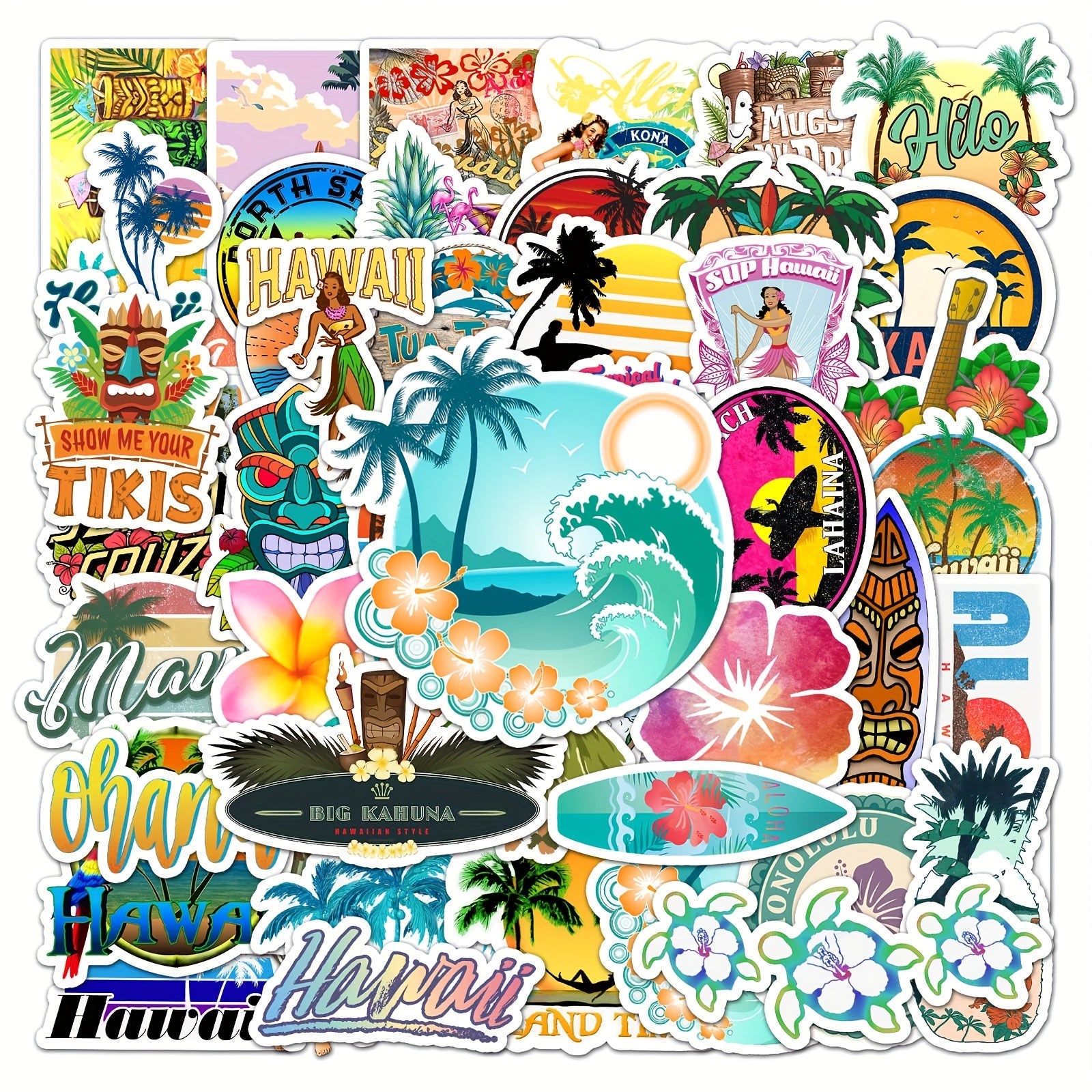 50pcs Hawaii Pattern Waterproof Stickers for Water Bottles Laptop Luggage
