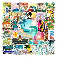 50pcs Hawaii Pattern Waterproof Stickers for Water Bottles Laptop Luggage
