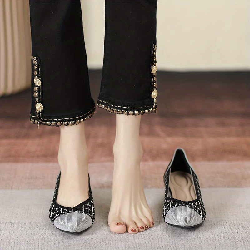 Chunky Heeled Pumps Colorblock Slip-on Knit High Heels