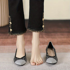 Chunky Heeled Pumps Colorblock Slip-on Knit High Heels