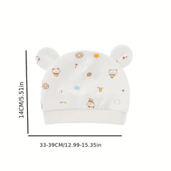 Cute Cartoon Print Thin Baby Fetal Cap for 0-3 Months