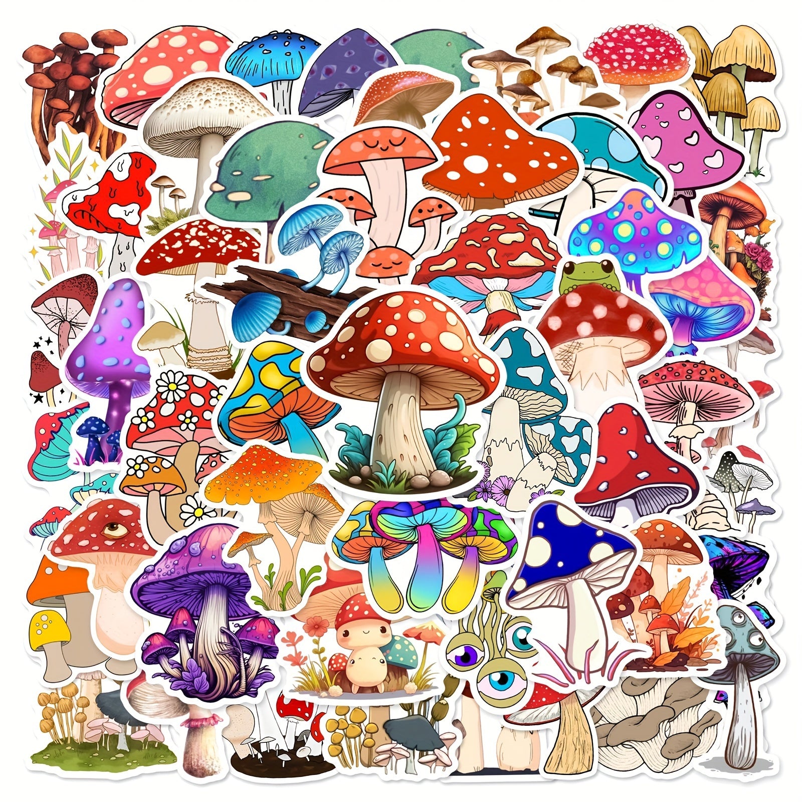 50pcs Cartoon Mushroom Waterproof Stickers For Guitar Skateboard Phone