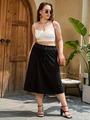 Solid Grommet Lace Up High Rise Midi Skirt