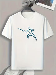 Fencer Print Men's Comfy Tshirt Active Stretch Tee For Summer