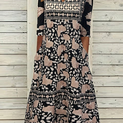 Floral Print Short Sleeve Midi Dress With Pockets