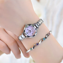Children's Pink Dial Stainless Steel Round Wrist Watch